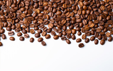 Naklejka premium Coffee beans top view on a white background space for text