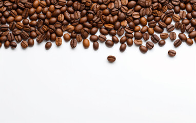 Coffee beans top view on a white background space for text