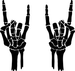Skeleton hands heavy metal sign on white backdrop, vector illustration
