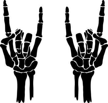 Skeleton hands heavy metal sign on white backdrop, vector illustration
