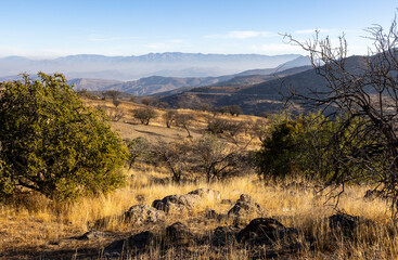 Beautiful mountain landscape near Santiago de Chile in autumn - Traveling and exploring Chile, South America