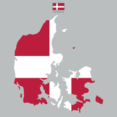 Denmark vector map with flag and state in color. Background map eps 10