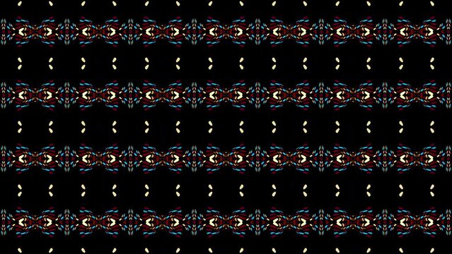 Moving geometric shapes. Symmetric tribal abstract pattern. Seamless 4k looping footage.