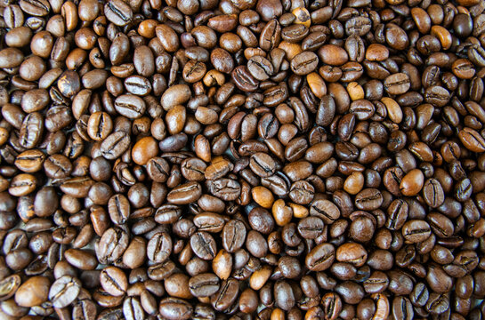 Roasted coffee beans background. © Iryna