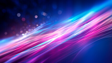 An abstract and futuristic backdrop featuring vibrant pink and blue neon waves in motion, accompanied by bokeh lights. The concept of data transfer is brilliantly portrayed in this fantastic wallpaper