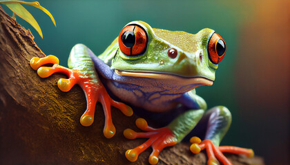 red eyed tree frog generative by ai  - obrazy, fototapety, plakaty