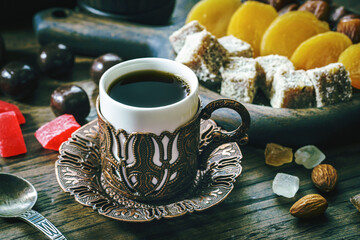Traditional delicious Turkish coffee and Turkish delight