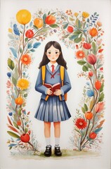 Obraz na płótnie Canvas Back to school: Happy Caucasian girl, backpack, first day | Generative AI
