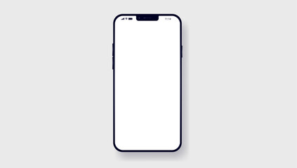 Mobile phone mockup - Smartphone with blank white screen in flat lay dropping shadow on grey background. Vector illustration