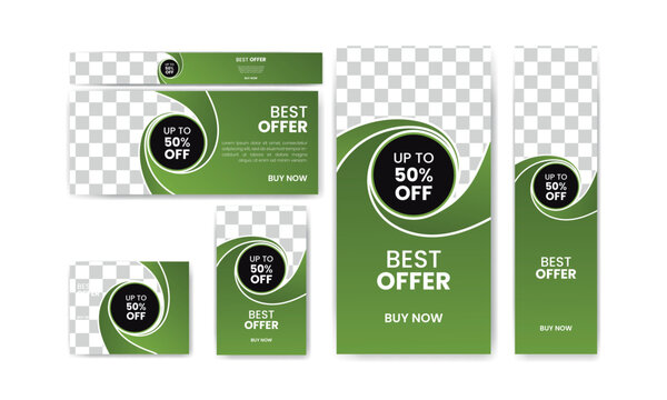 Modern Abstract web banner design template Set, Clean Gradient green cover header background for website design.