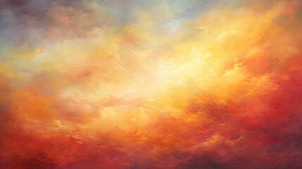  a painting of a red, yellow and blue sky with clouds.  generative ai
