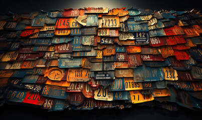 Abstract colorful background, American license plates from different states.