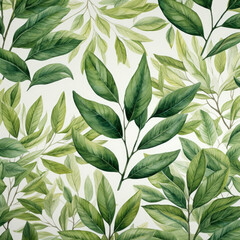 Wallpaper with patterns resembling green leaves, Generative AI