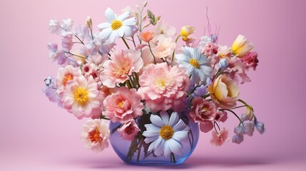  a blue vase filled with lots of pink and white flowers.  generative ai