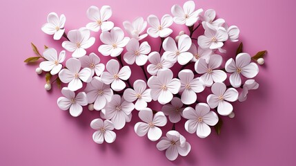  a bunch of white flowers on a pink background with a shadow.  generative ai