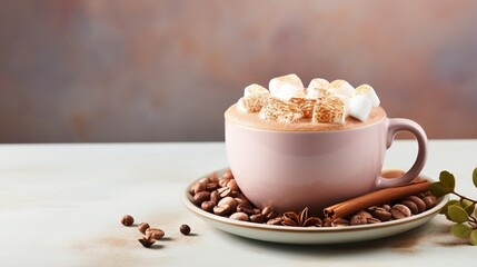 a cup of hot chocolate with marshmallows and cinnamon.  generative ai