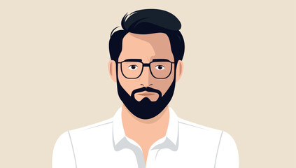 Man vector portrait - Male person face and upper body in front view. Flat design vector character illustration