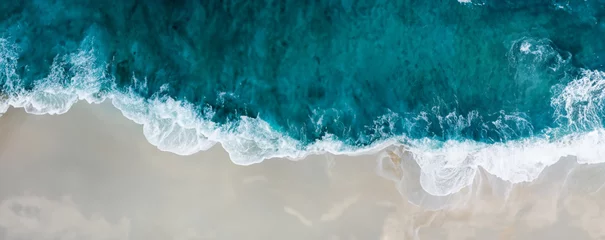 Gardinen Wohnzimmer Top view aerial image from drone of an stunning beautiful sea landscape beach with turquoise water with copy space for your text.Beautiful Sand beach with turquoise water,aerial UAV drone shot  © kanpisut