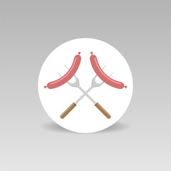 Sausages on barbecue fork vector icon BBQ concept