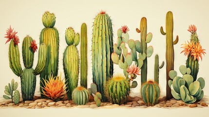  a painting of a cactus garden with many cacti.  generative ai