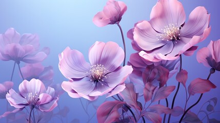  a bunch of flowers that are on a blue and purple background.  generative ai
