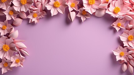  a pink background with pink flowers on a purple background with a yellow center.  generative ai