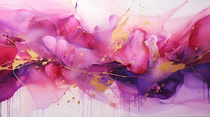  a painting of pink and purple flowers on a white background.  generative ai