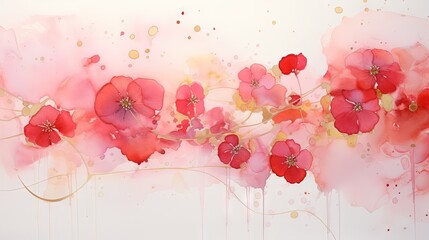  a painting of red flowers on a white background with gold dots.  generative ai