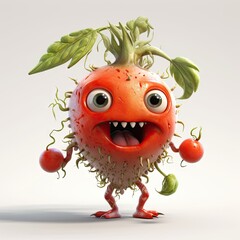 Tomato monster. Character on white background. 3d