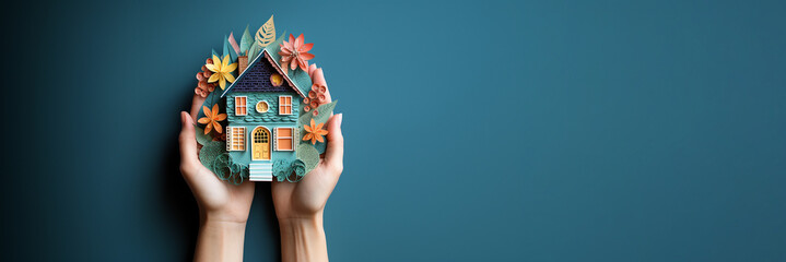 House care property real estate market concept, hands holding house model