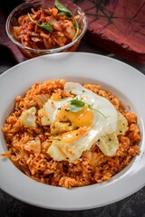 Savory Fusion: Close-Up of Kimchi Fried Rice, a Delectable Blend of Flavors, Captured in 4K Resolution