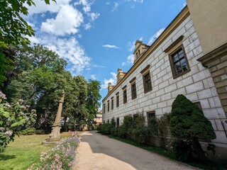 Castolovice chateau historical baroque castle Castolovice building and surrounding park with rose gardens, Bohemia,Czechia-Zamek Castolovice,chateau gardens