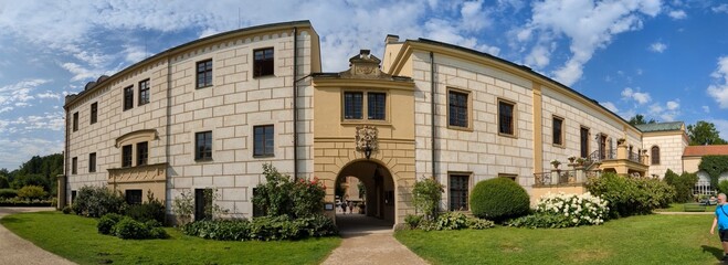 Castolovice chateau historical baroque castle Castolovice building and surrounding park with rose...