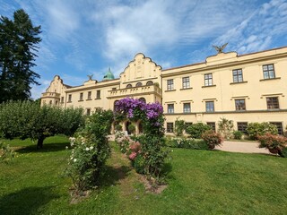 Fototapeta na wymiar Castolovice chateau historical baroque castle Castolovice building and surrounding park with rose gardens, Bohemia,Czechia-Zamek Castolovice,chateau gardens