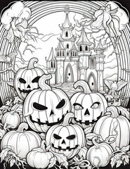 Halloween colouring page with a pumpkin as the subject