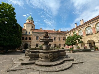 Castolovice chateau historical baroque castle Castolovice building and surrounding park with rose...