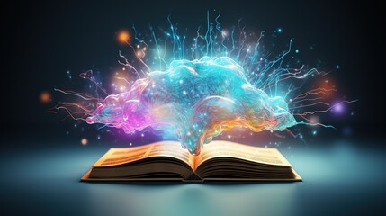  an open book with a colorful light coming out of it.  generative ai
