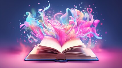  an open book with colorful paint splashing out of it.  generative ai