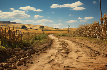 Hot summer natural landscape, dry, cracked ground.