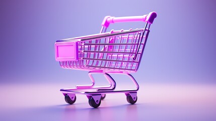  a pink shopping cart on a purple background with a reflection.  generative ai