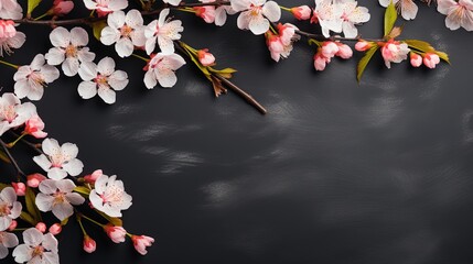 Obraz na płótnie Canvas a branch of a cherry tree with pink flowers on a black background. generative ai