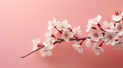  a branch of cherry blossoms with white flowers on a pink background.  generative ai
