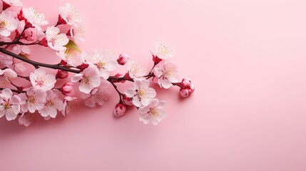 Fototapeta na wymiar a branch of a cherry blossom on a pink background with space for text. generative ai