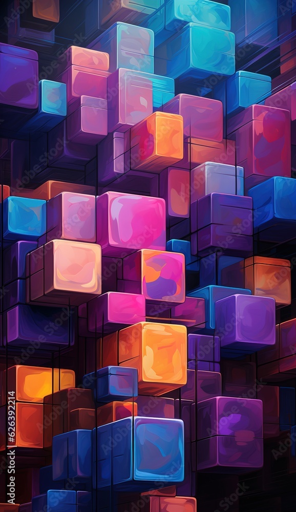 Poster abstract background of cube blocks wall stacking design for cubic wallpaper background, multi-colore