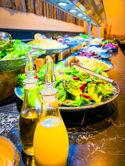 Vegetarian culinary buffet. Cuisine culinary buffet vegetarian restaurant. cold appetizers and vegetables salats. at catering event on some festive event, party or wedding. self-service