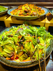 Vegetarian culinary buffet. Cuisine culinary buffet vegetarian restaurant. cold appetizers and vegetables salats. at catering event on some festive event, party or wedding. self-service.