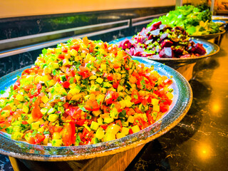 Vegetarian culinary buffet. Cuisine culinary buffet vegetarian restaurant. cold appetizers and vegetables salats. at catering event on some festive event, party or wedding. self-service.