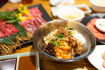 Korean rice bowl in restaurant