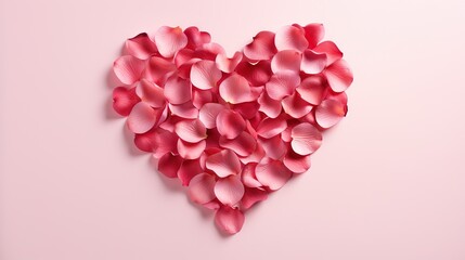  a heart shaped arrangement of pink petals on a pink background.  generative ai