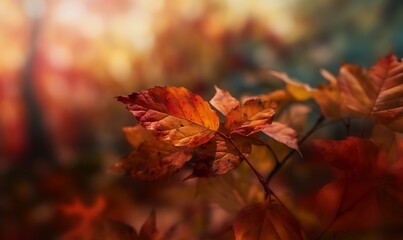Autumn leaf on a branch. Autumn colorful background, fall backdrop
